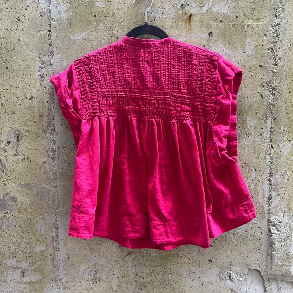Isabel Marant Étoile Leaza Top, Lightweight Short-Sleeve Shirt, Deep Pink, 36 - Picture 6 of 10